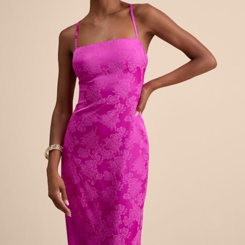 Lulus Merrion Magenta Satin Lace-up Maxi Dress Pink - Size M